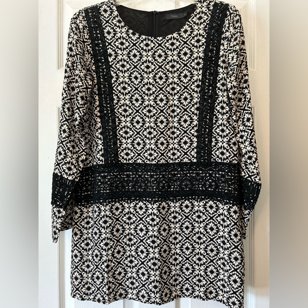 Vintage Dress mini black white Drop waist hip hugger size S